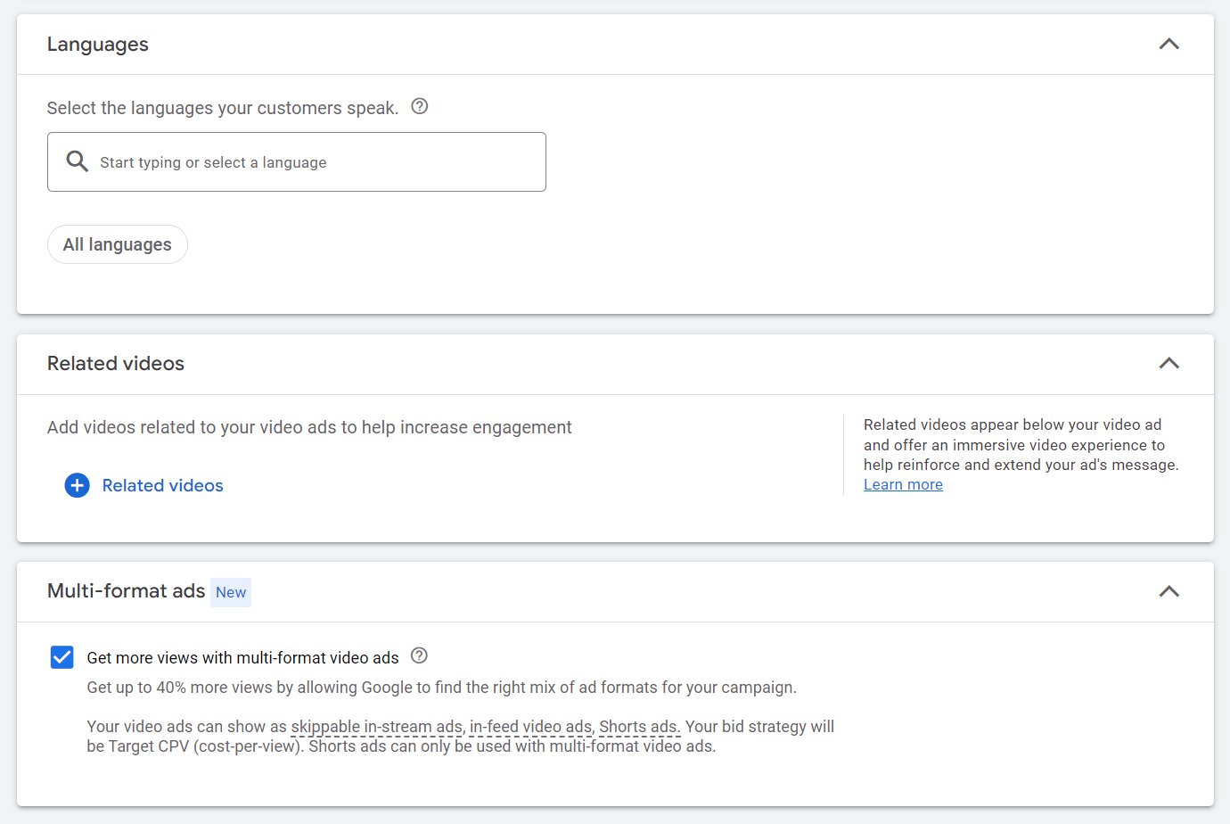 “Get more views with multi-format video ads” checkbox